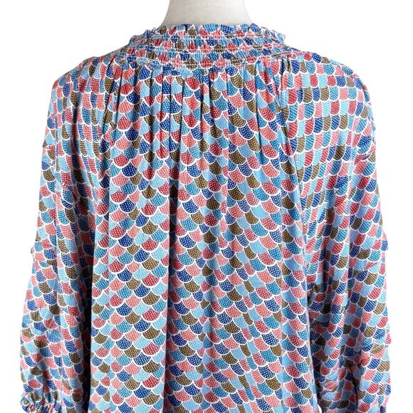 Ivy Jane NWT M/L Orange Blue Mermaid Fish Scale Tassel Neck Relaxed Boho Top - Picture 6 of 11